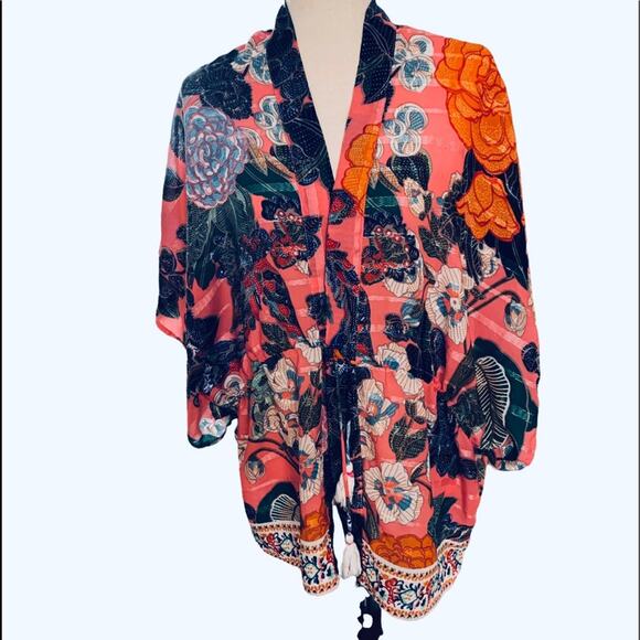 Free people enchanted blooms floral pink kimono one size - Picture 11 of 12